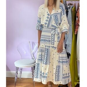 Maison D’Amelie Blue White Matching Bohemian Skirt Wrap Top Set